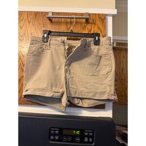Faded Glory Womens Khaki Denim Cuffed Shorts Tan Size 10 Stretch Cotton Blend
